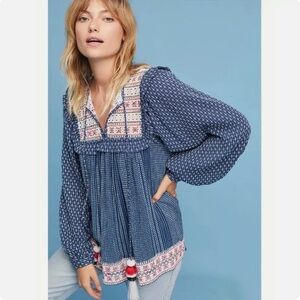 Anthropologie Hemant & Nandita Serafina Peasant Boho Top Size XS